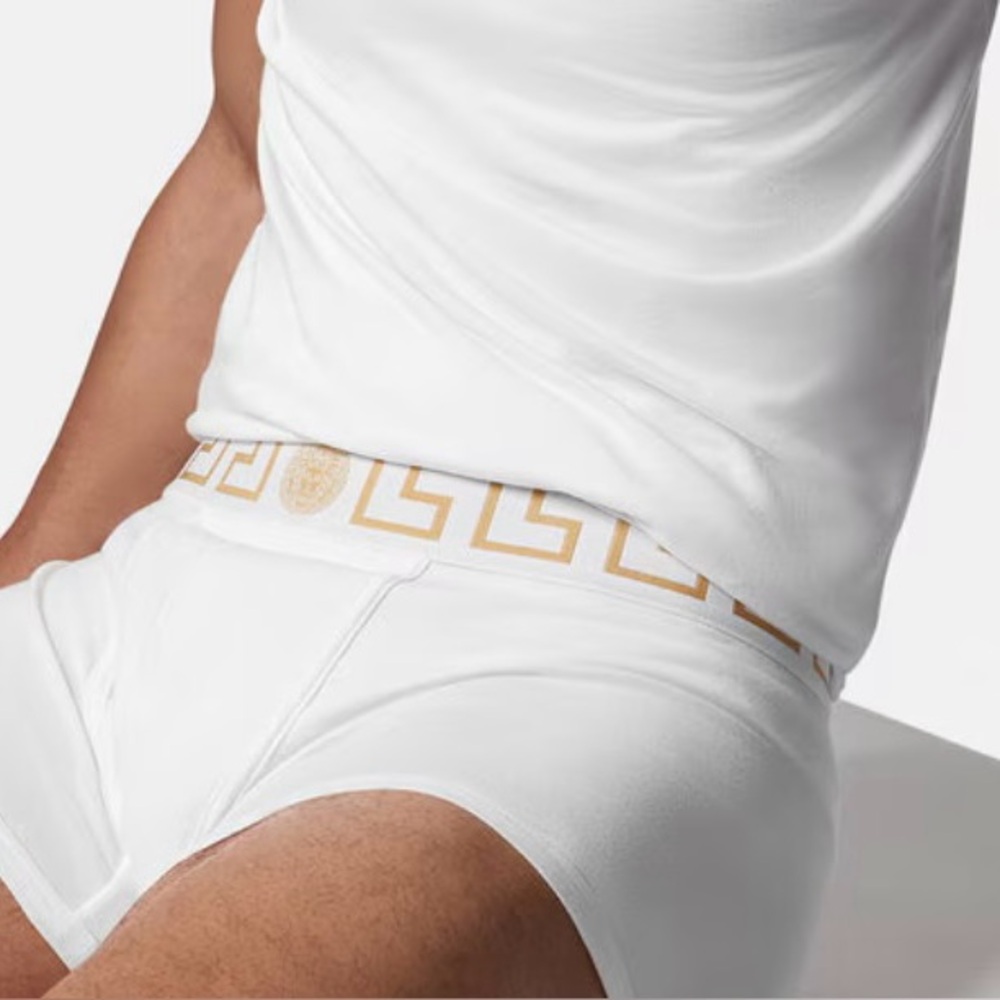 M2-19 VERSACE Men's Greca Trunks White Cotton Deadstock Size 4/30-32/S